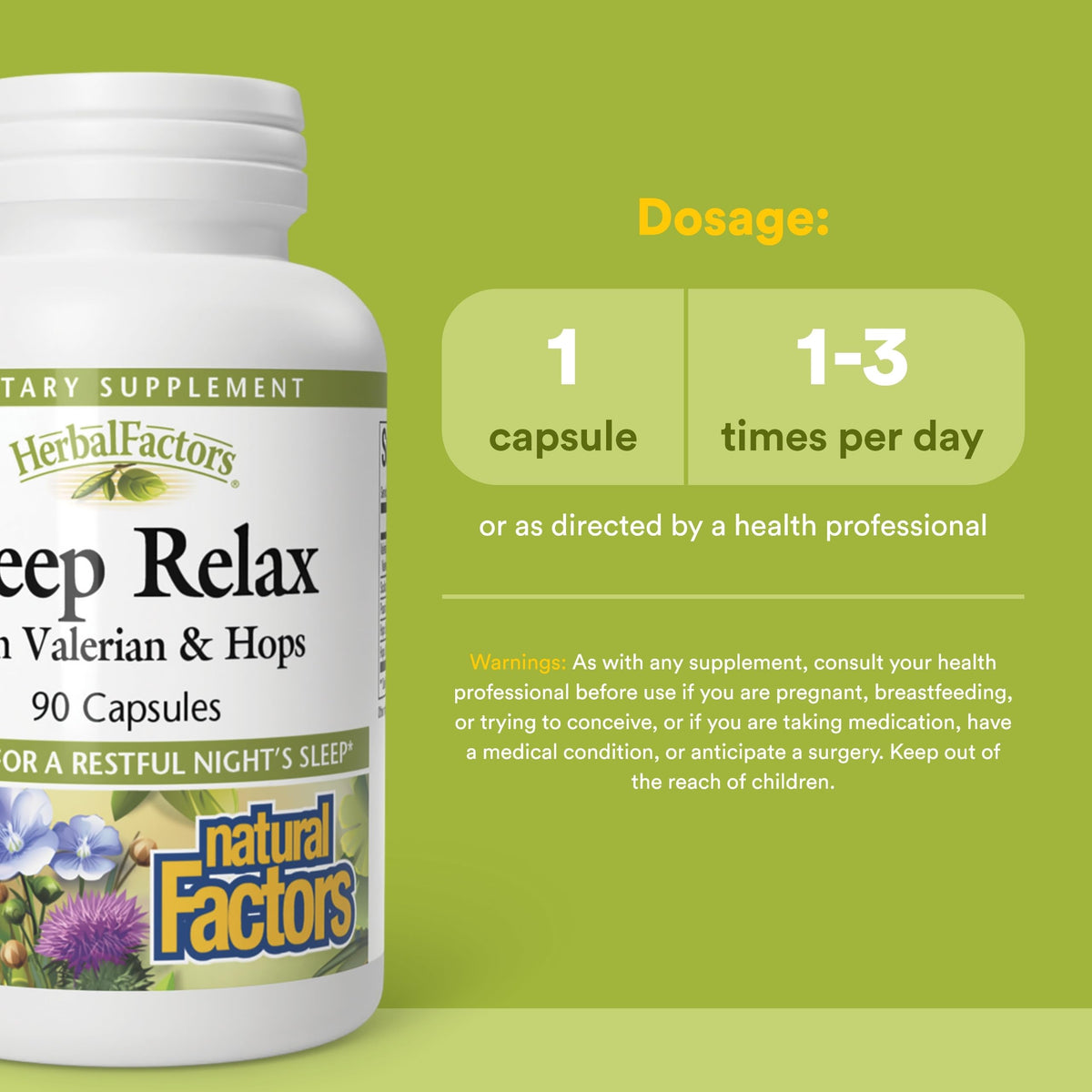 Natural Factors Sleep Relax capsule size and visual representation