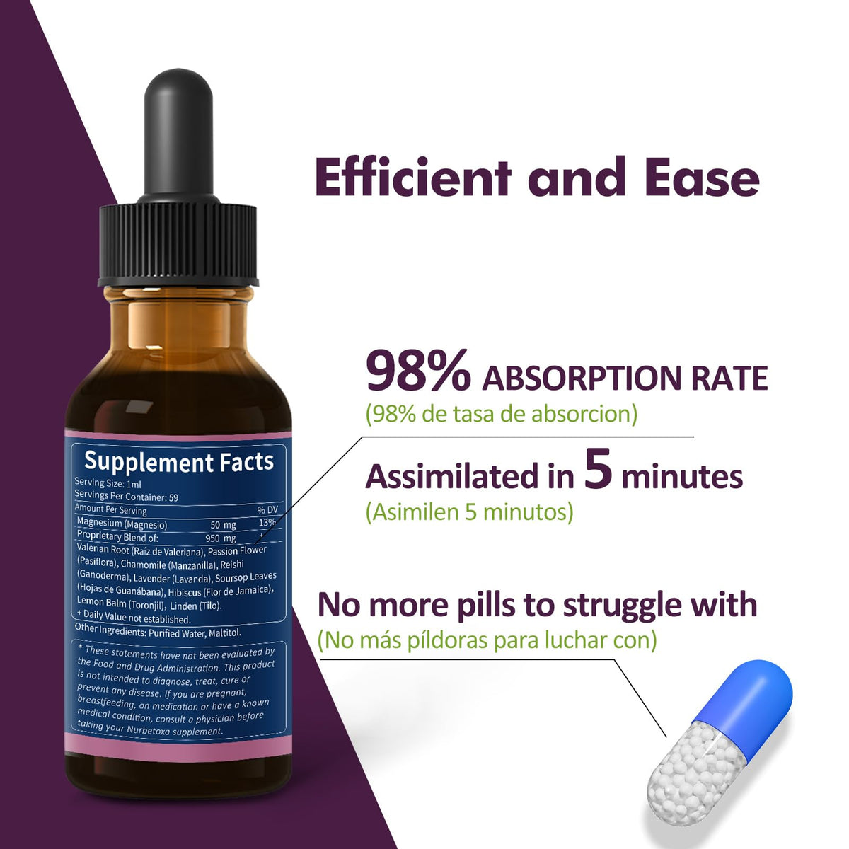 Nurbetoxa natural herbal sleep aid drops being added to a glass of water.