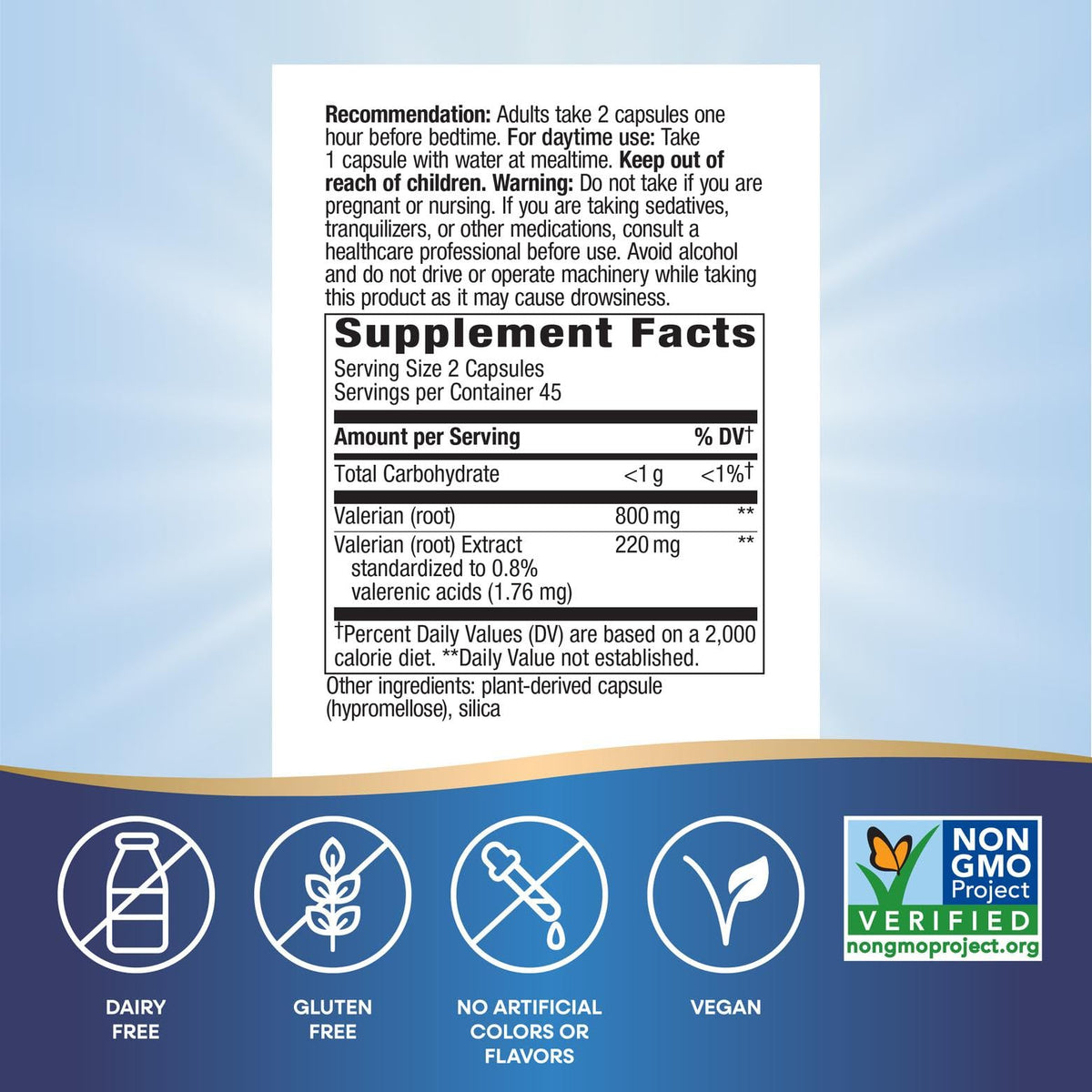 Nature's Way Valerian Premium Extract bottle showcasing the 220 milligram herbal sleep formula.