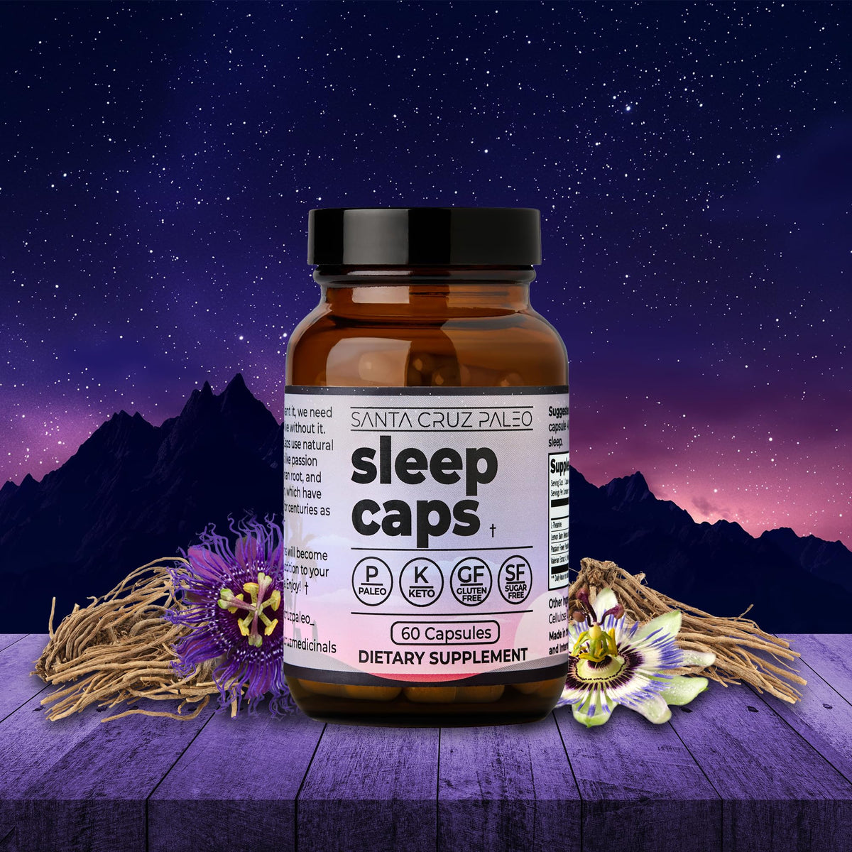 Close up of the vegetable cellulose capsules from the Santa Cruz Paleo sleep formula