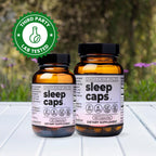 Santa Cruz Paleo Sleep Caps 60 count bottle highlighting the non habit forming product callout