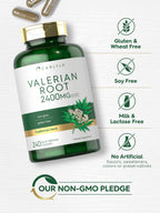 USA imported Carlyle Valerian Root 2400 Milligrams packaging illustrating serving size guidance
