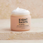 Eight Saints anti aging skin tightening neck cream container showing natural ingredients