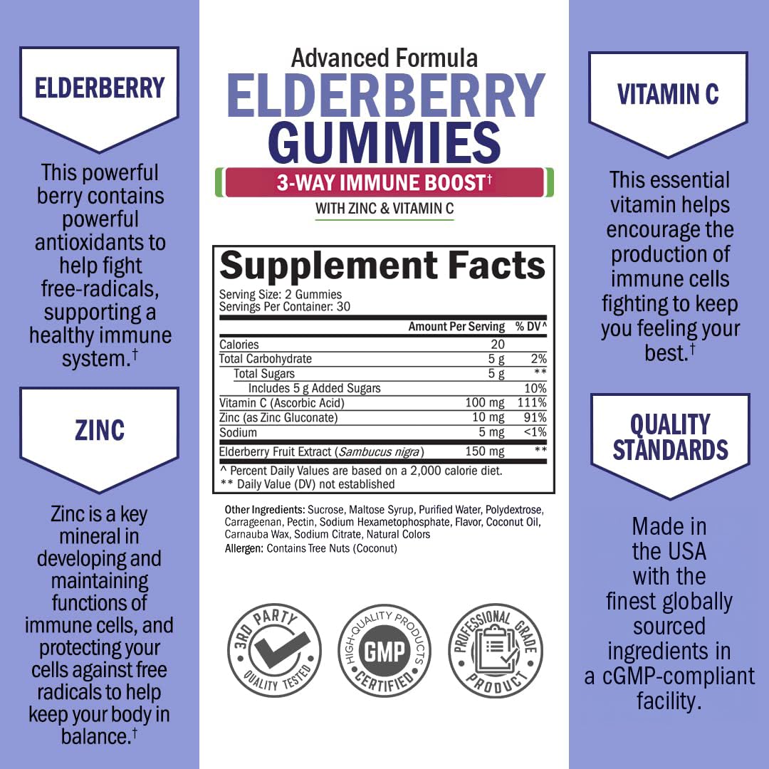 Vegan elderberry immune boost 60 count supplement bottle label detail