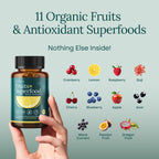 Etta Vita Fruits plus Superfood and Veggies plus Superfood capsules packaging showing certified organic ingredients