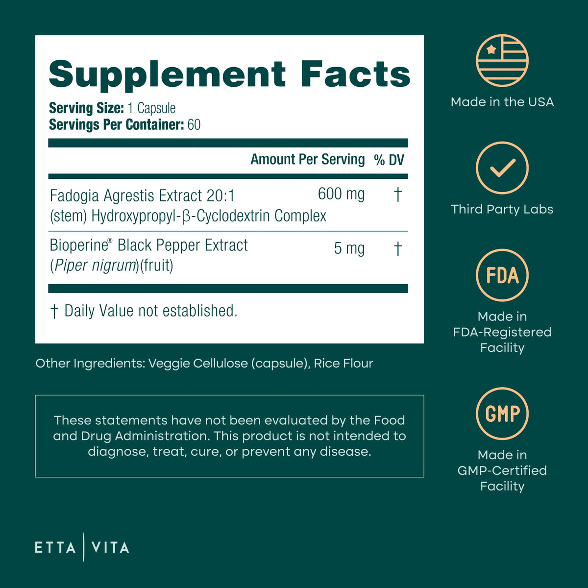 Etta Vita high absorption performance formula bottle showing clean vegan ingredients list