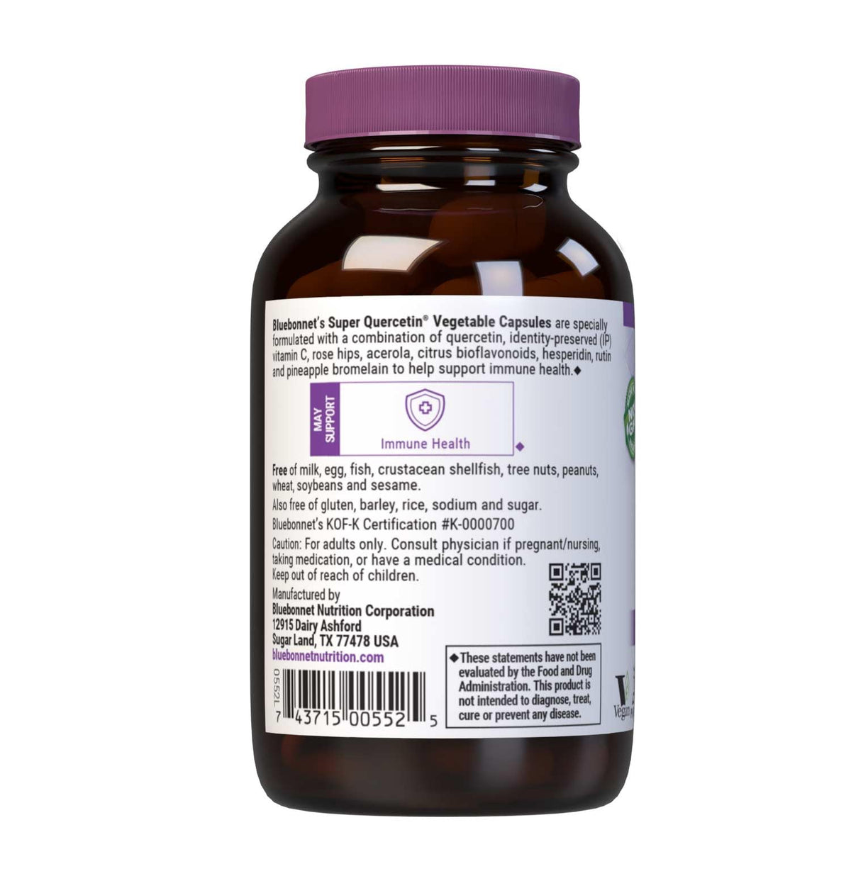 Bluebonnet Nutrition Super Quercetin capsules supplement facts label detail