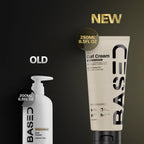 BASED BODYWORKS medium hold styling cream bottle standing upright showcasing the clean formula ingredients
