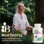 Back label of authentic Bronson milk thistle seed extract with comprehensive nutritional facts and herbal blend milligram details.