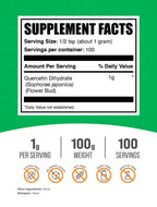 BulkSupplements pure vegan quercetin dihydrate powder unflavored health supplement packaging clear details