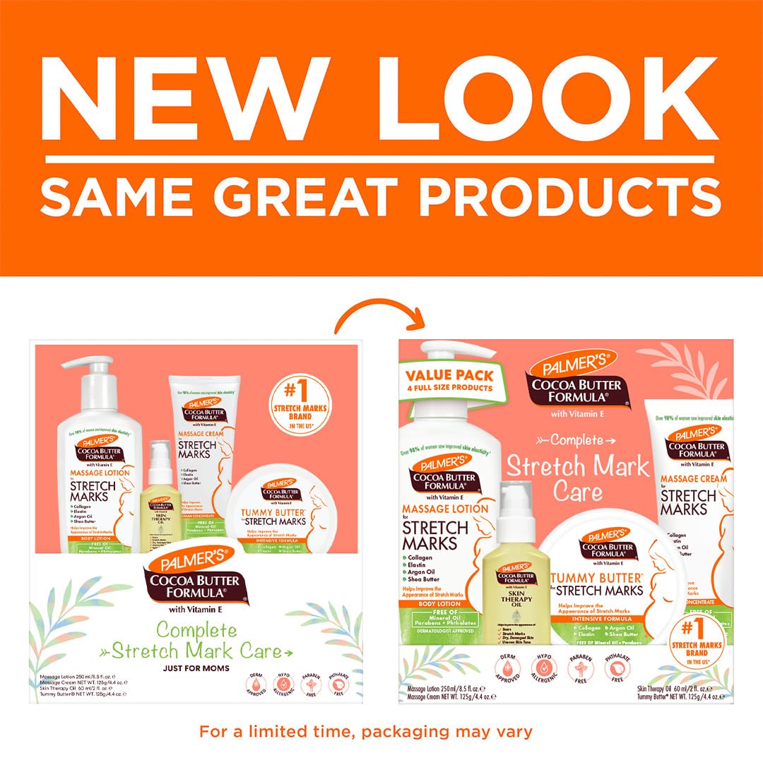 Palmer's maternity skincare collection including massage lotion cream tummy butter and skin therapy oil