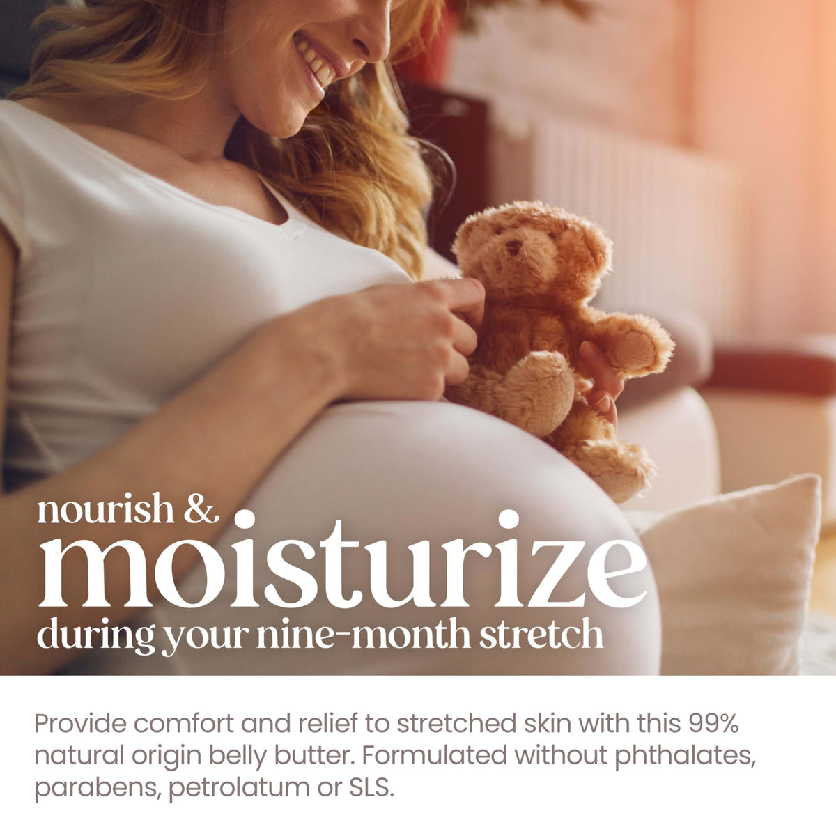 Natural pregnancy body butter for mothers to be side angle