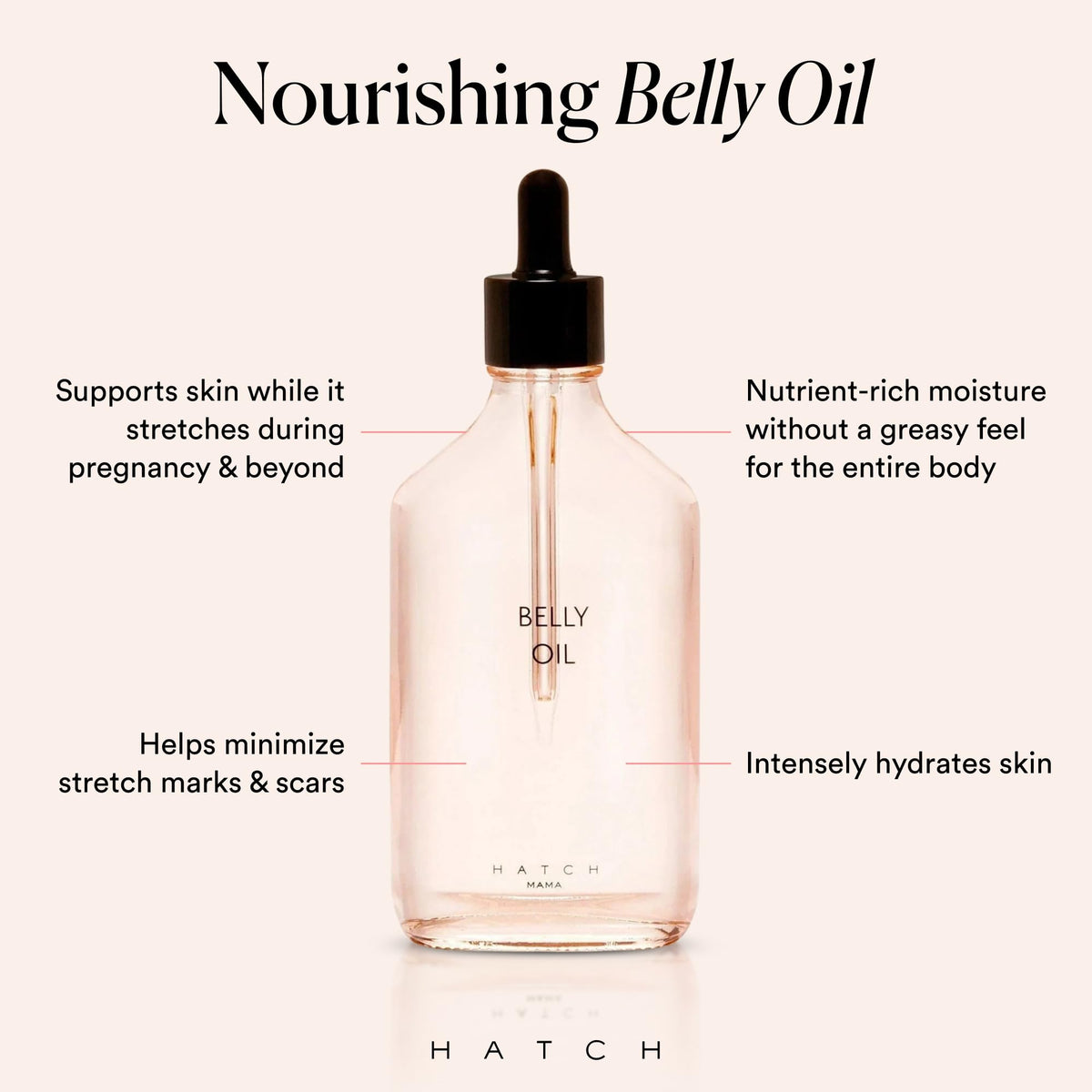 Plant based stretch mark body oil for prenatal hydration.