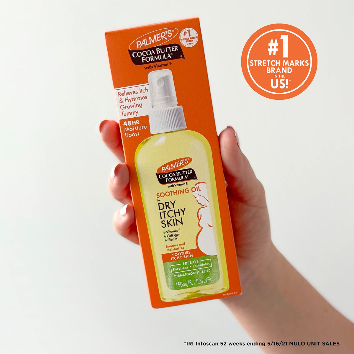 Lightweight non greasy body oil spray for stretch mark care and skin suppleness