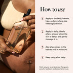 Non greasy maternal soothing oil for belly and hips.