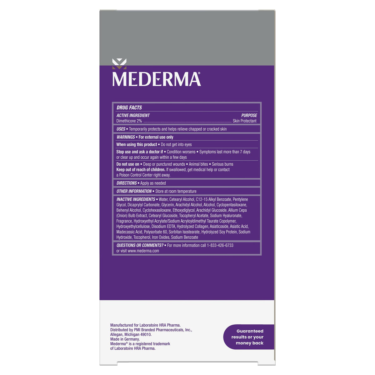 Authentic Mederma stretch mark removal treatment back label instructions