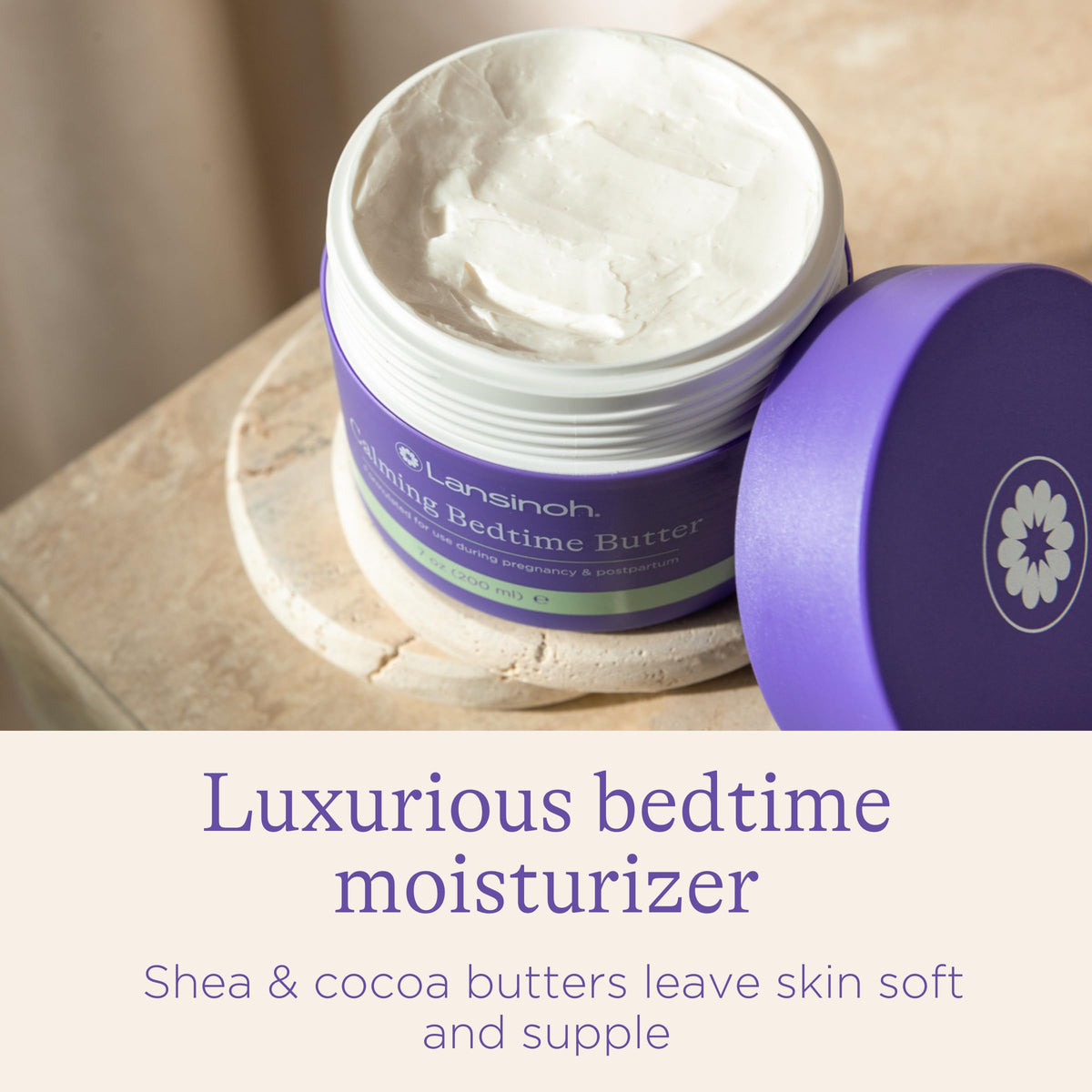 Lansinoh calming prenatal body lotion with lavender and chamomile ingredients