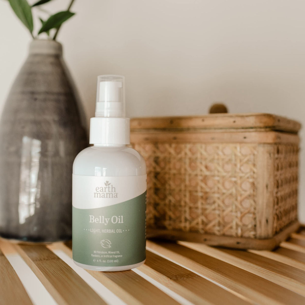 Authentic imported Earth Mama maternity oil packaging detail