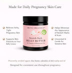 Irene Organics pregnancy tummy balm jar highlighting the clean, fragrance-free ingredient list.