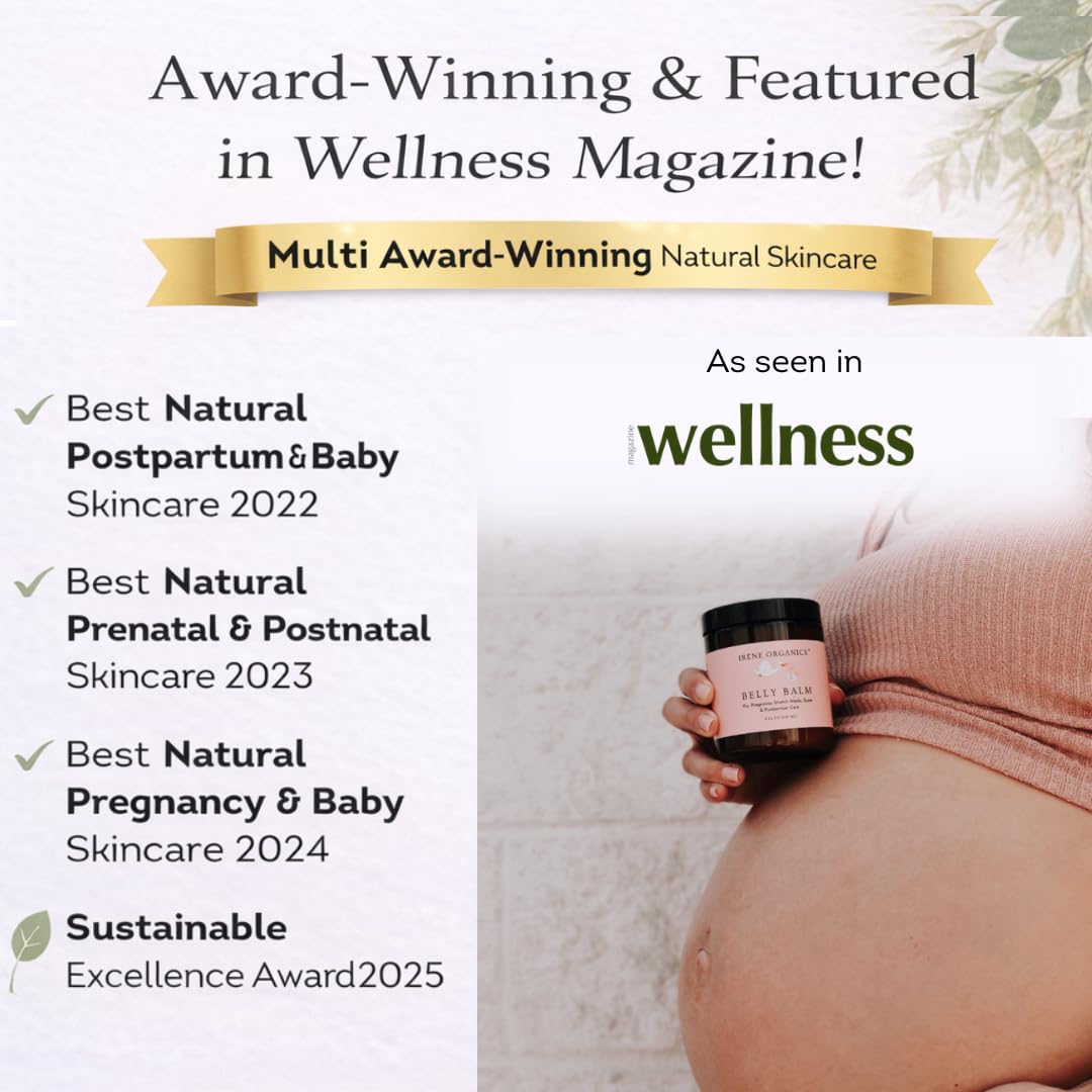 Irene Organics natural pregnancy skincare cream on a clean backdrop for morning and evening routine.