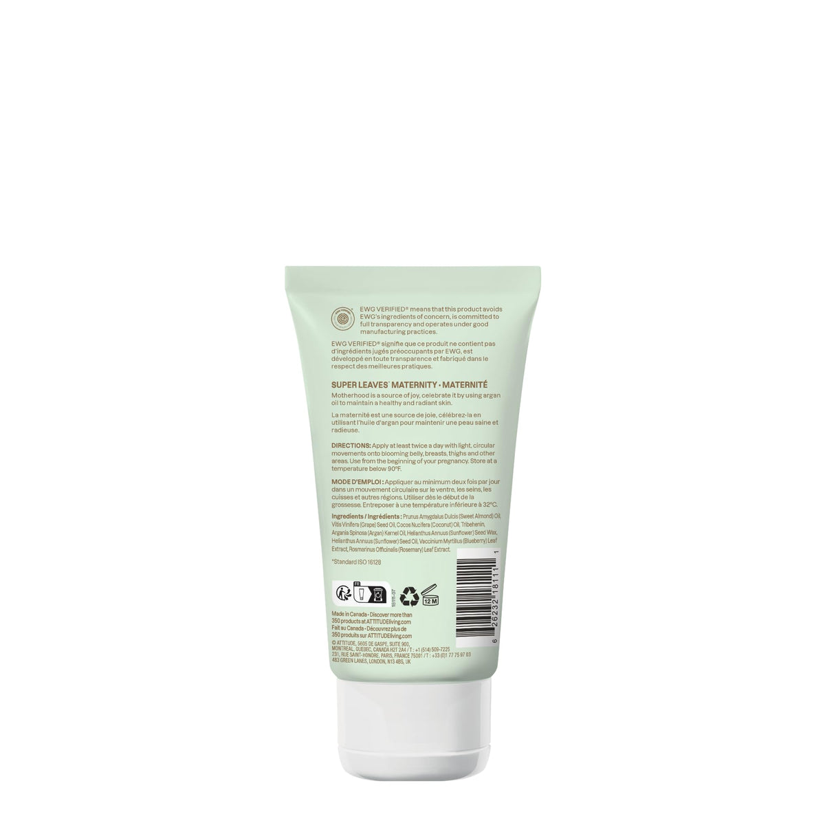 ATTITUDE super leaves maternity oil showing complete packaging and product dimensions
