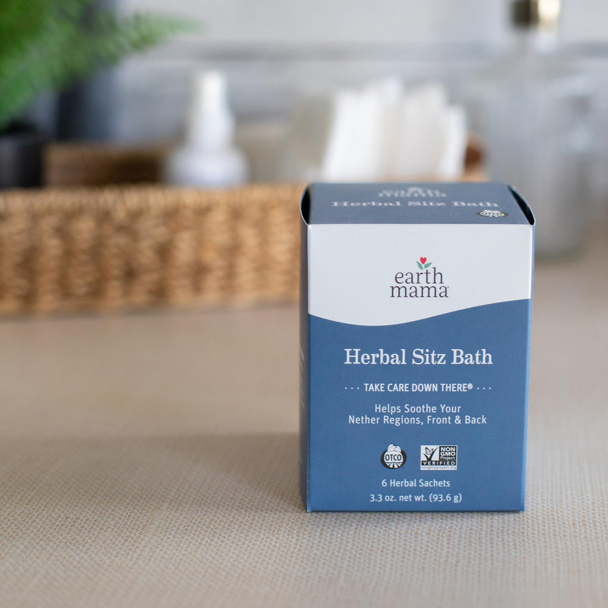 Non GMO verified badge on the authentic Earth Mama imported box