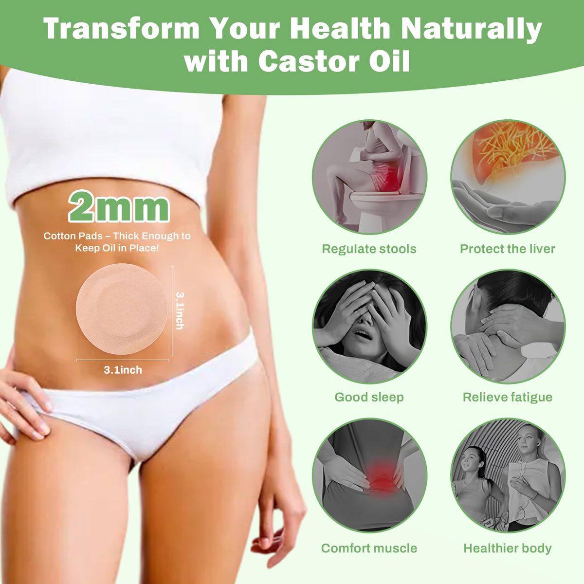 Disposable mess free castor oil patches packaging contents display