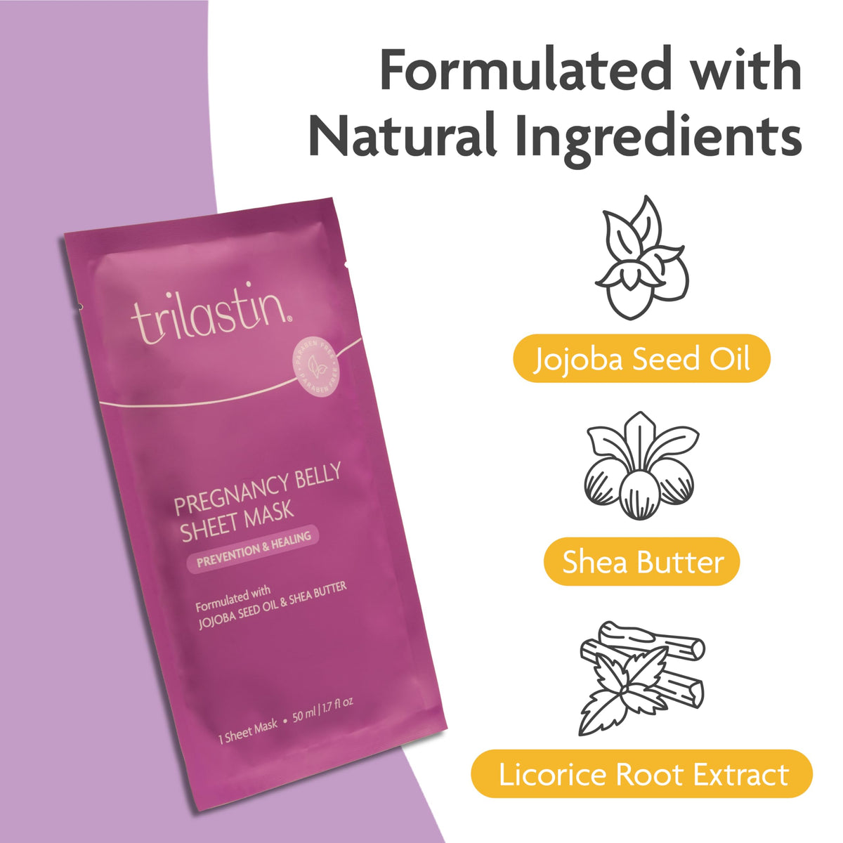 TriLASTIN paraben free maternity skincare sheet mask application details