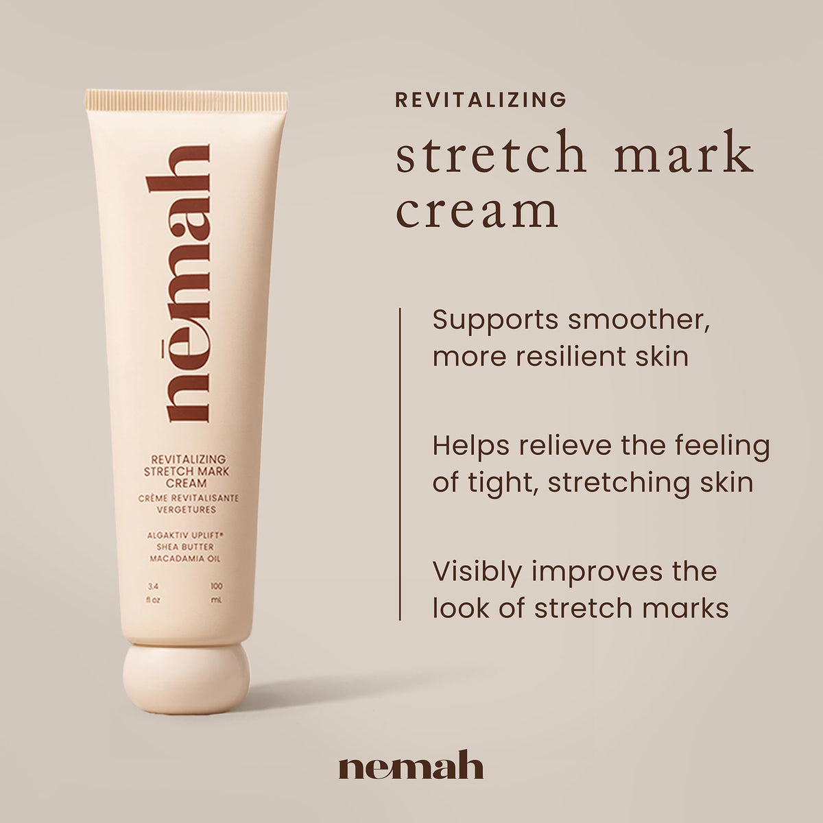 Nemah pregnancy body cream packaging showing Algaktiv UpLift ingredient details