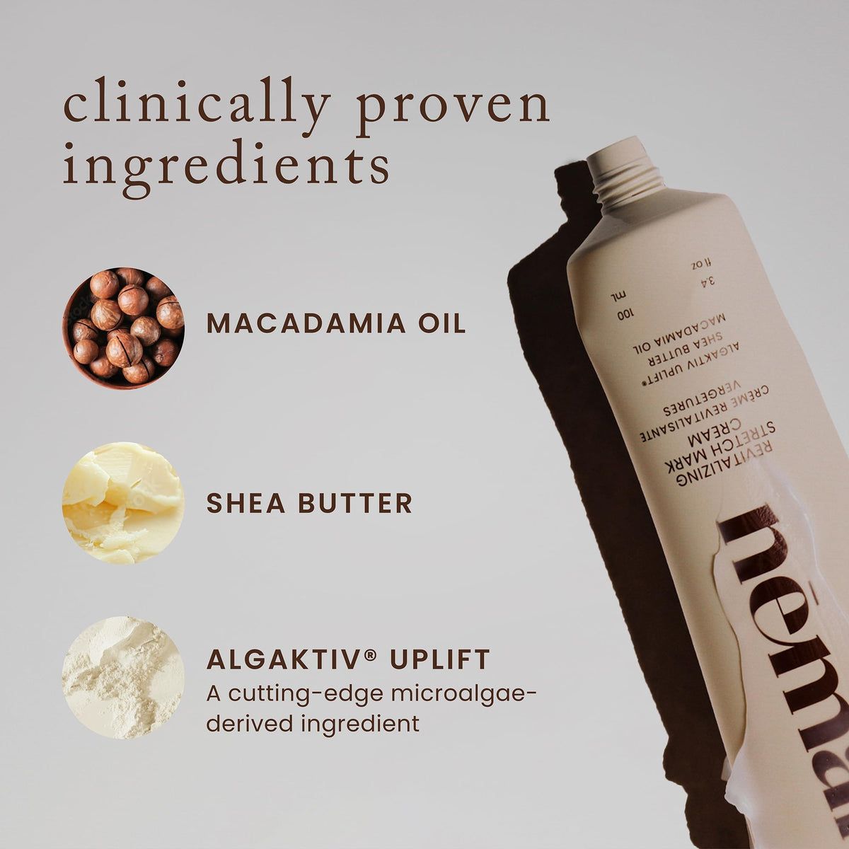 Nemah moisturizing belly cream lightweight texture on hands