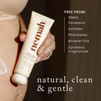 Nemah stretch mark prevention cream side view showing product certifications