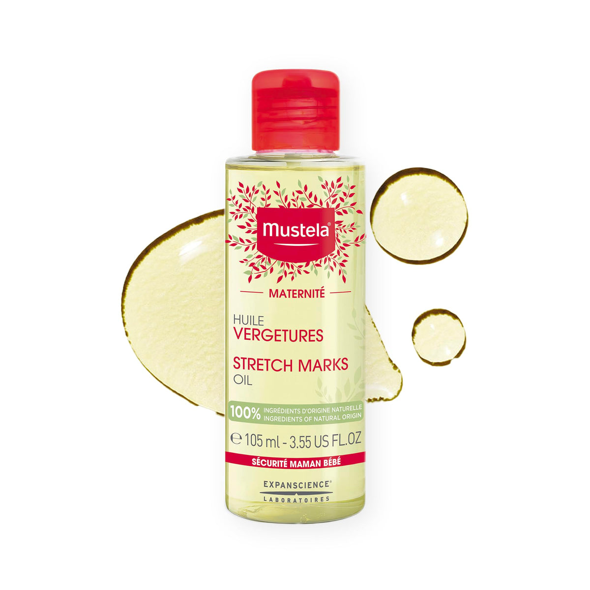 Mustela pregnancy skincare duo showing the fragrance free cream tube alongside the nourishing oil bottle