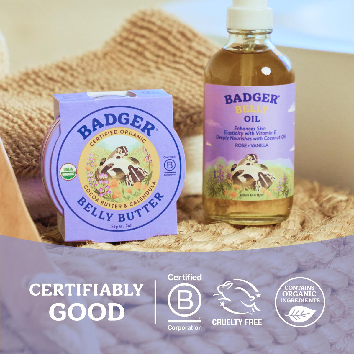 Badger Mom Care soothing body oil for stretched skin post bath application