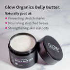 Glow Organics unscented belly butter side angle showing packaging.