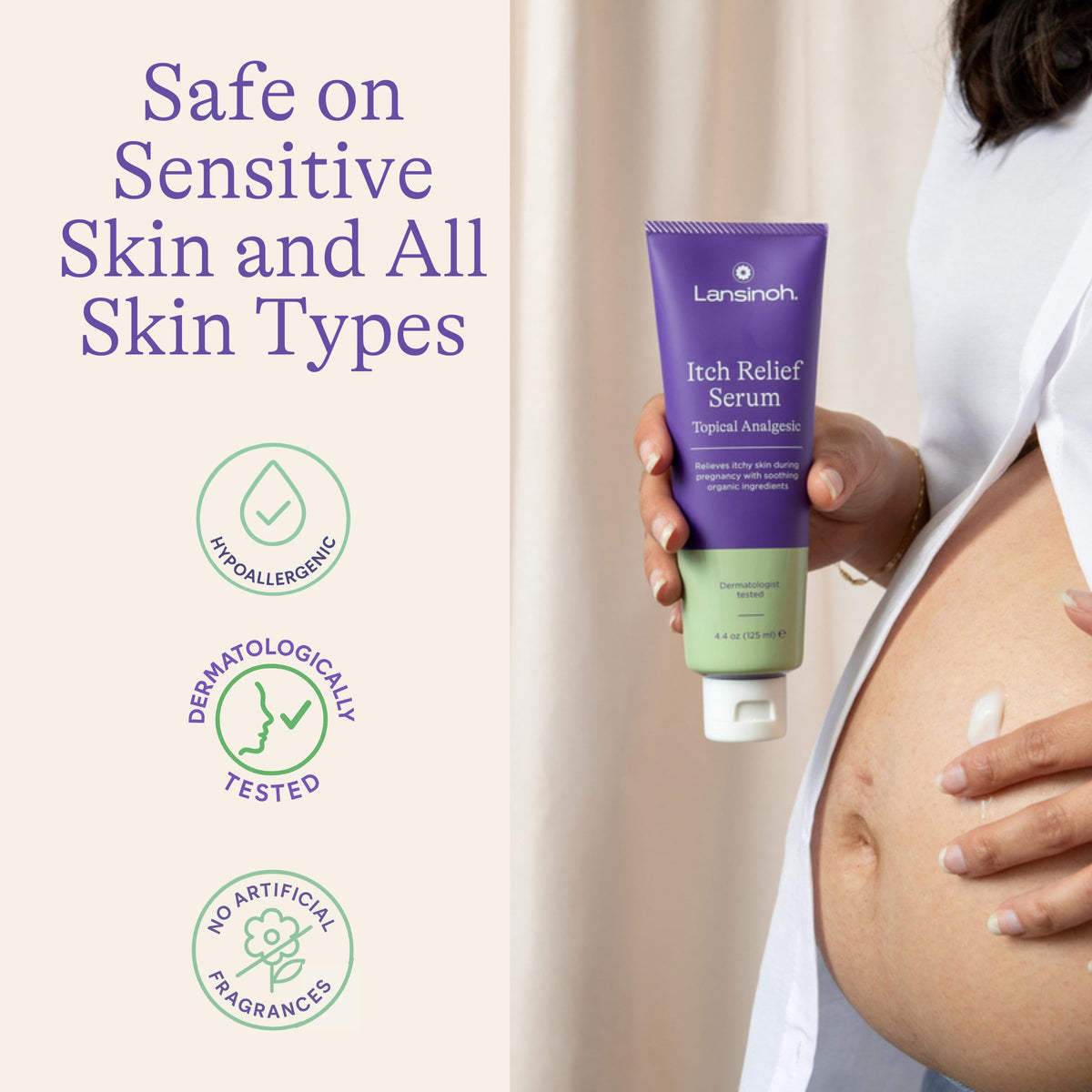 Hypoallergenic maternity serum for dry stretching belly relief