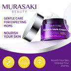 Lightweight whipped texture of Murasaki Beauty stretch mark prevention cream being applied.