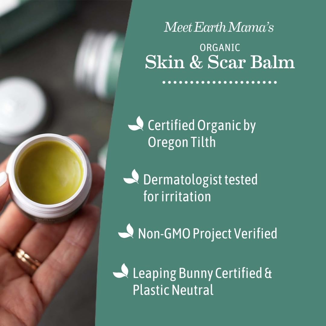 Earth Mama skin and scar balm ingredients list view showing jojoba oil
