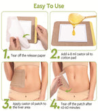 Demonstration of pouring castor oil onto the center of the organic cotton fabric pad