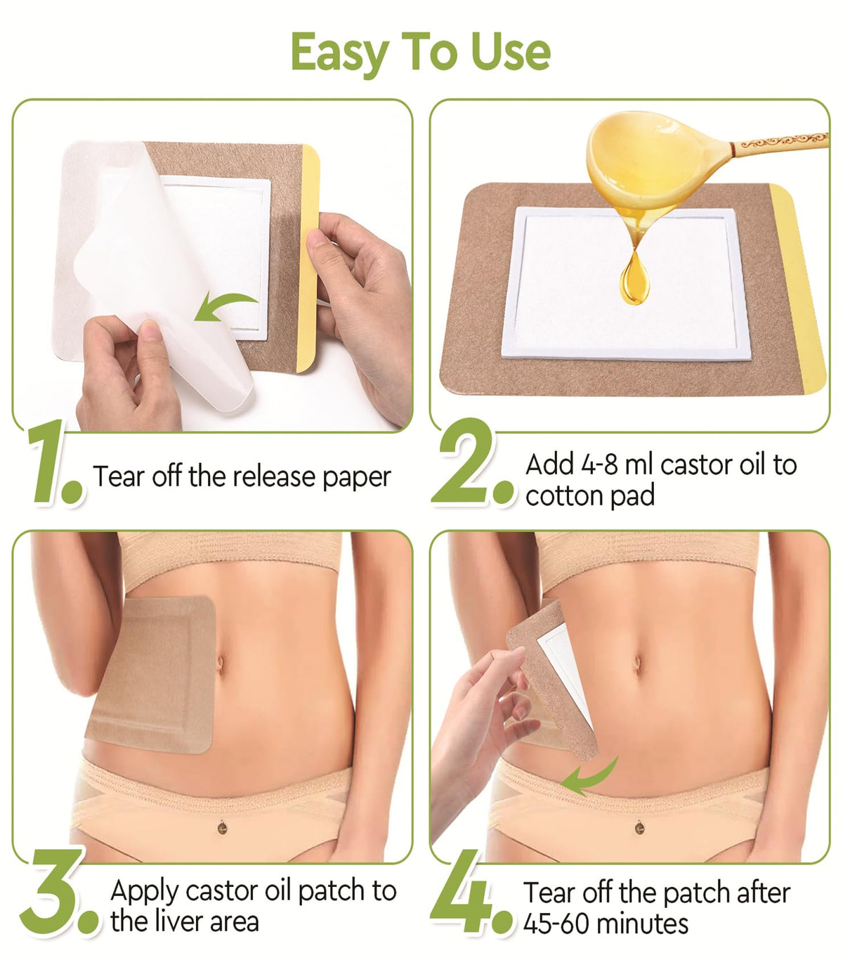 Demonstration of pouring castor oil onto the center of the organic cotton fabric pad