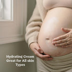 Roe Wellness maternal skincare collection showing open jar of hydrating cream texture