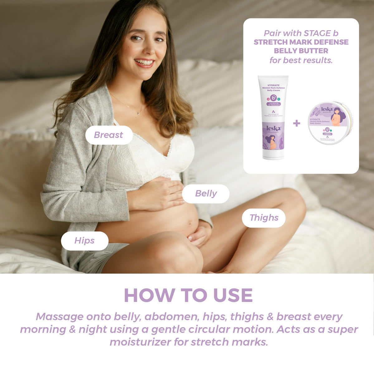 Hypoallergenic maternity body lotion by Leska for deep hydration and skin elasticity