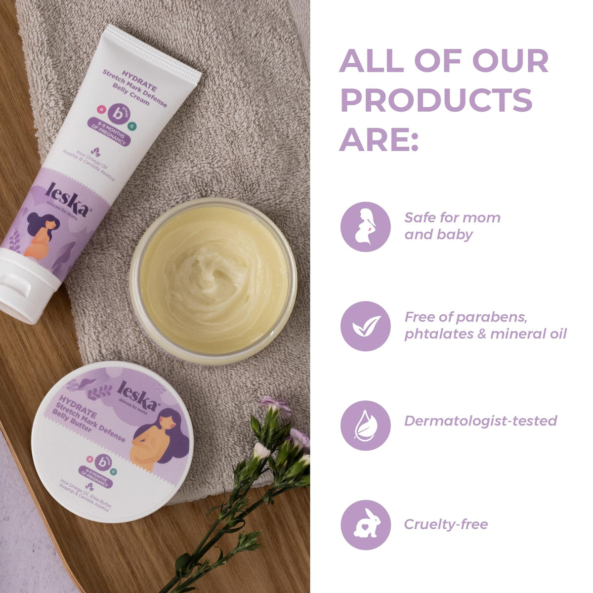 Leska Stage B Hydrate Belly Cream with Inca Omega Oil and Shea Butter close up