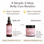 Irene Organics pregnancy skincare routine set with pink gift box for expectant mothers.
