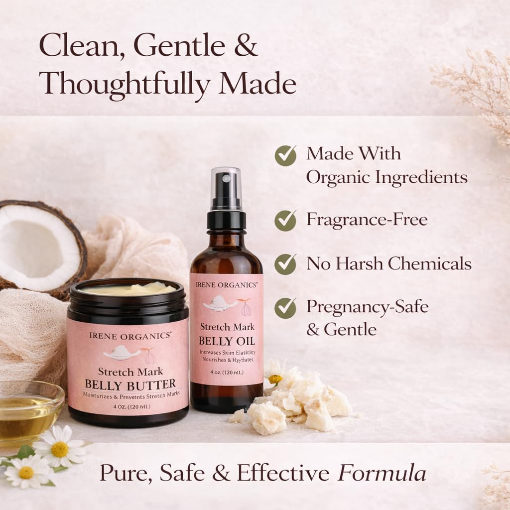 Irene Organics award-winning toxin-free postpartum belly care routine kit.