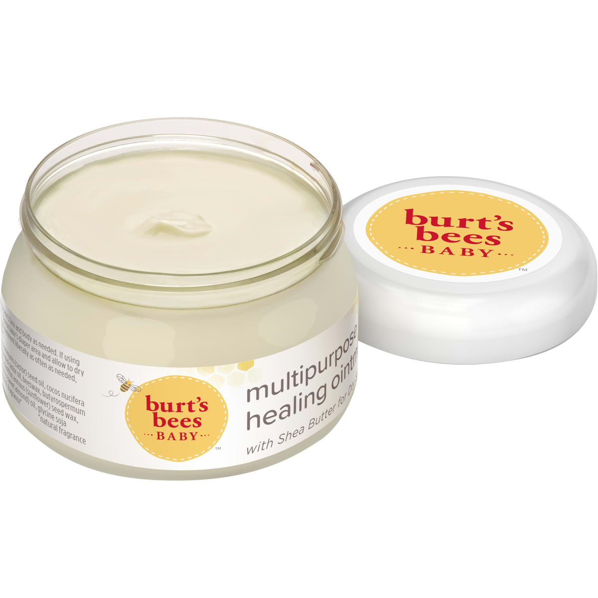 Burt's Bees Baby 100 percent natural origin ointment tubs showing shea butter and coconut oil ingredients