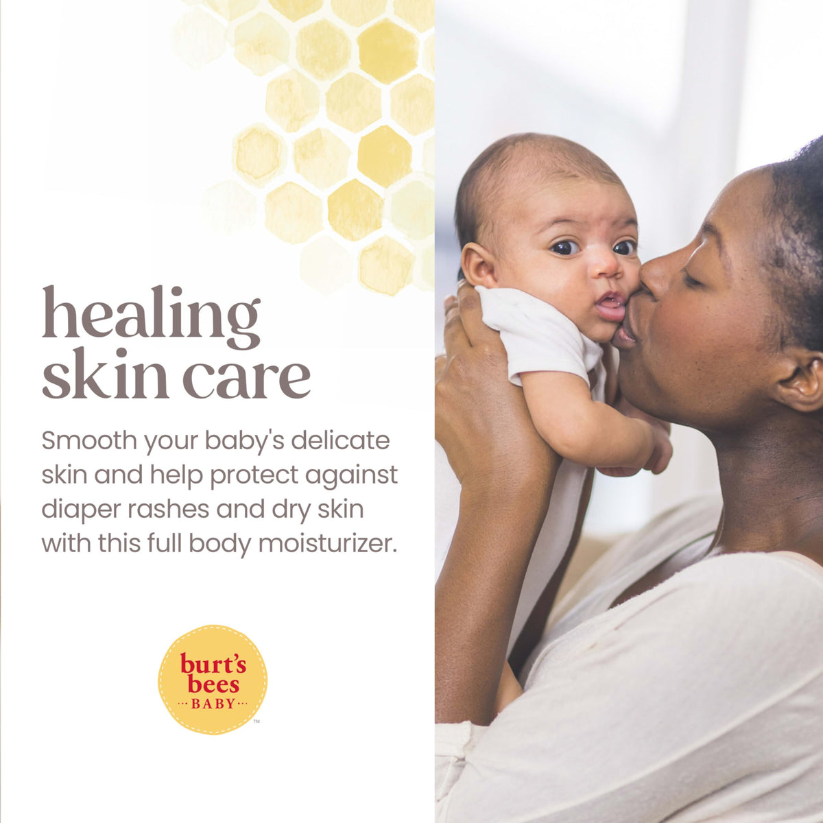 Pediatrician tested Burt's Bees Baby natural origin multipurpose healing ointment side view highlighting benefits