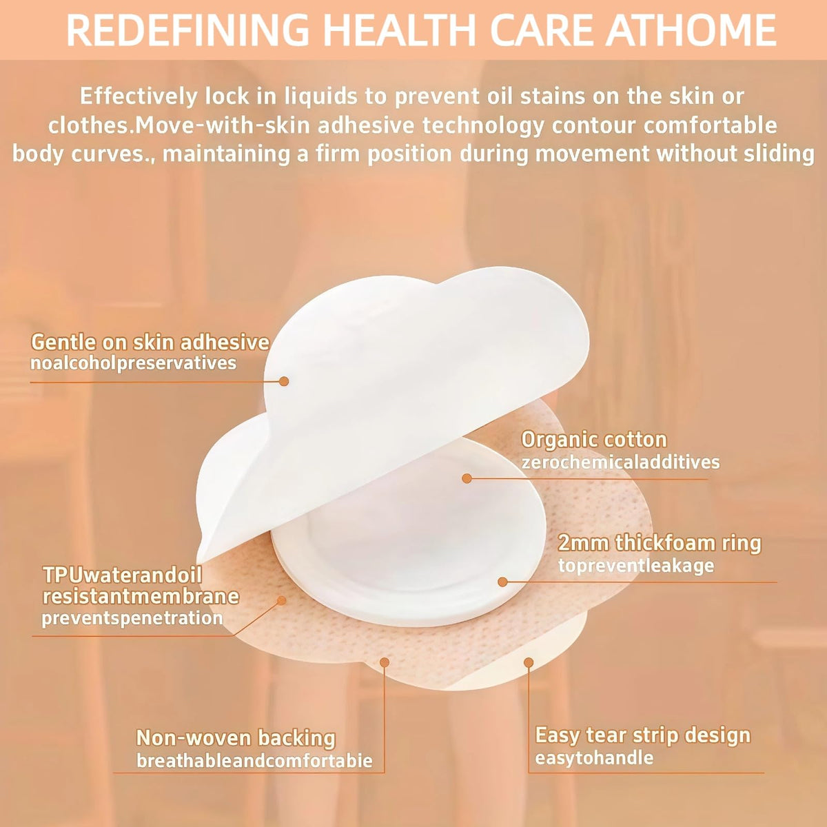 Disposable organic cotton belly button patch layout displaying the leak-proof border design