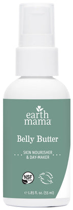 Close up view of Earth Mama orange gingeraid lip balm and organic skincare formulas for prenatal pampering.
