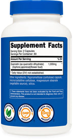 Nutricost Quercetin 120 capsules container displayed clearly showing the GMP compliant and third-party tested seals.