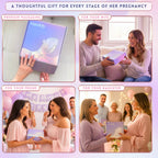 Complete layout of the Rumbly lavender pregnancy gift box showing all premium contents together.
